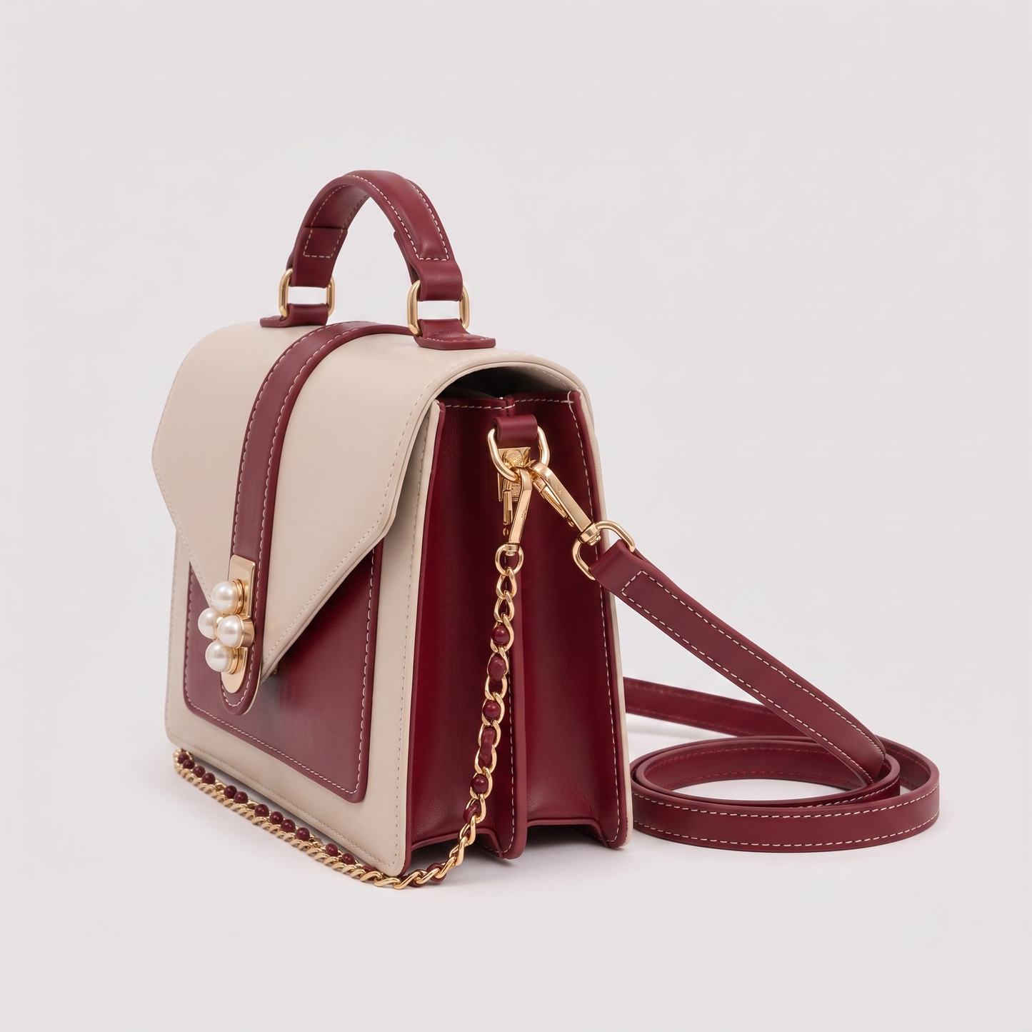 Elegant Pearl Lock Colorblock Bag