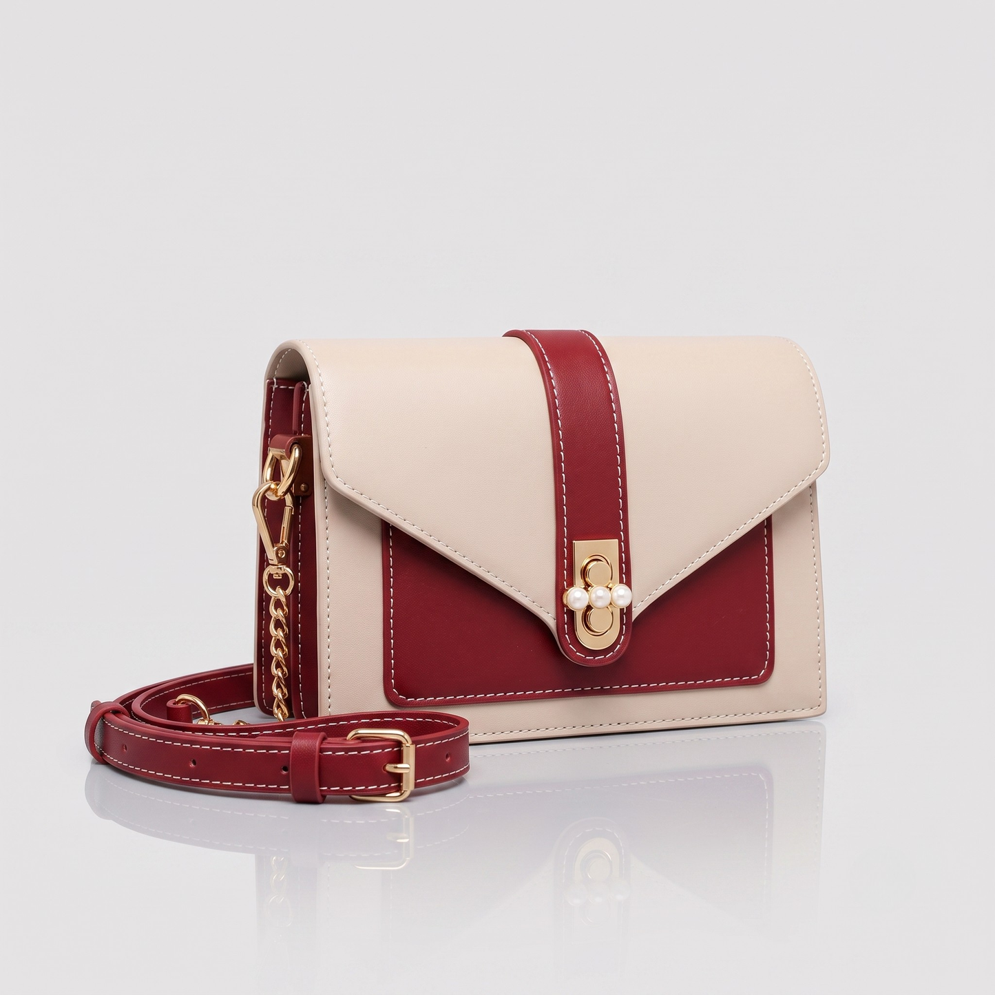 Elegant Pearl Lock Colorblock Bag
