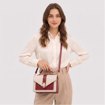 Elegant Pearl Lock Colorblock Bag