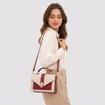 Elegant Pearl Lock Colorblock Bag